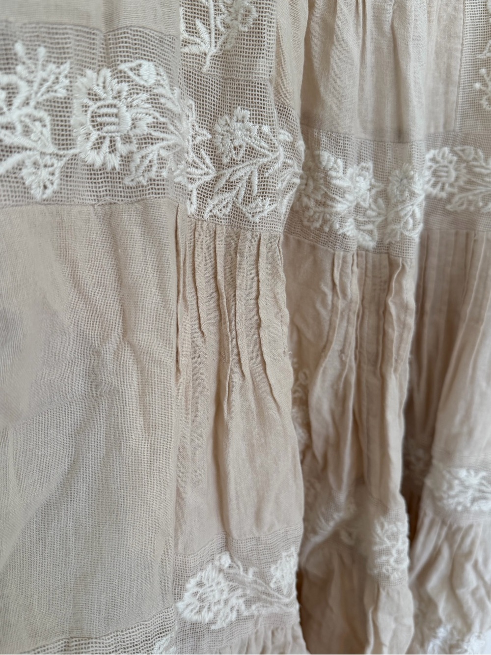 Anthropologie Beige & White Embroidered Spaghetti Strap Sundress - Picture 4 of 7
